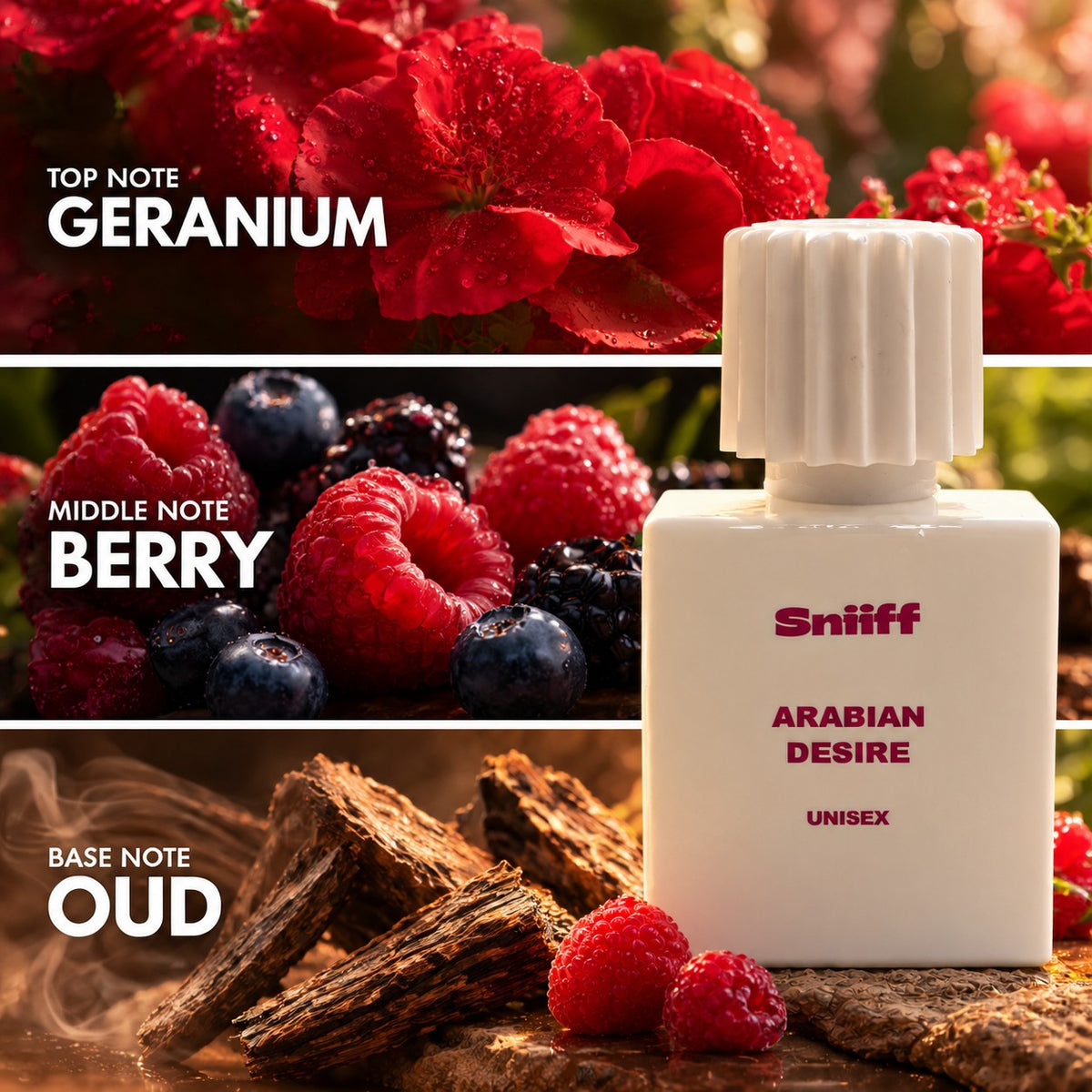 Sniiff Arabian Desire 30ml Oud parfum – notes: geranium, berry, oud