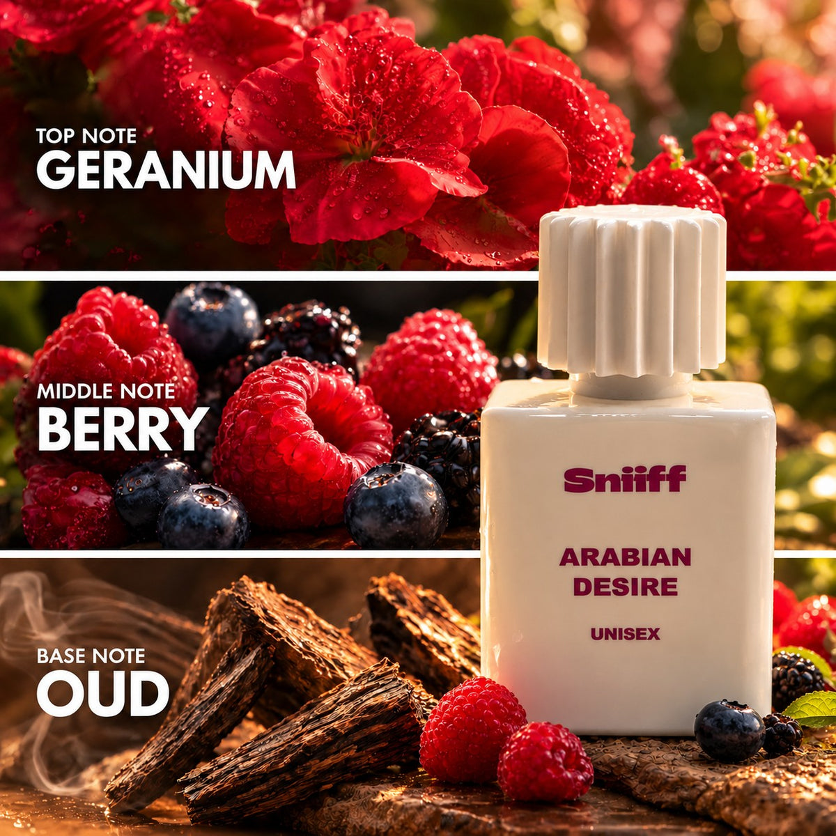 Sniiff Arabian Desire 50ml Oud parfum – notes: geranium, berry, oud
