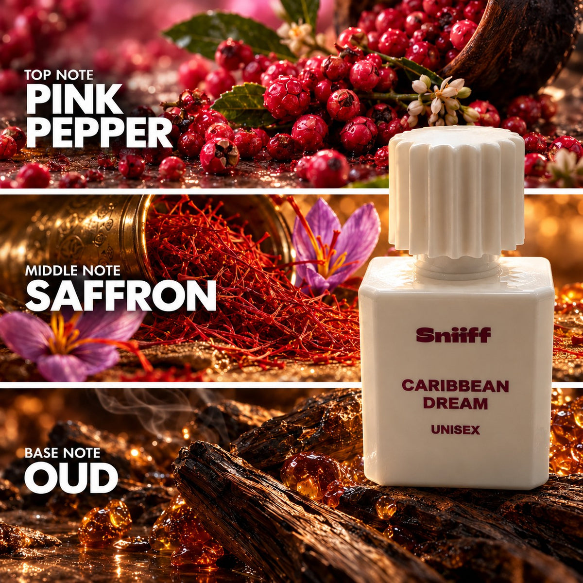 Sniiff Caribbean Dream 50ml Oud parfum – notes: pink pepper, saffron, oud
