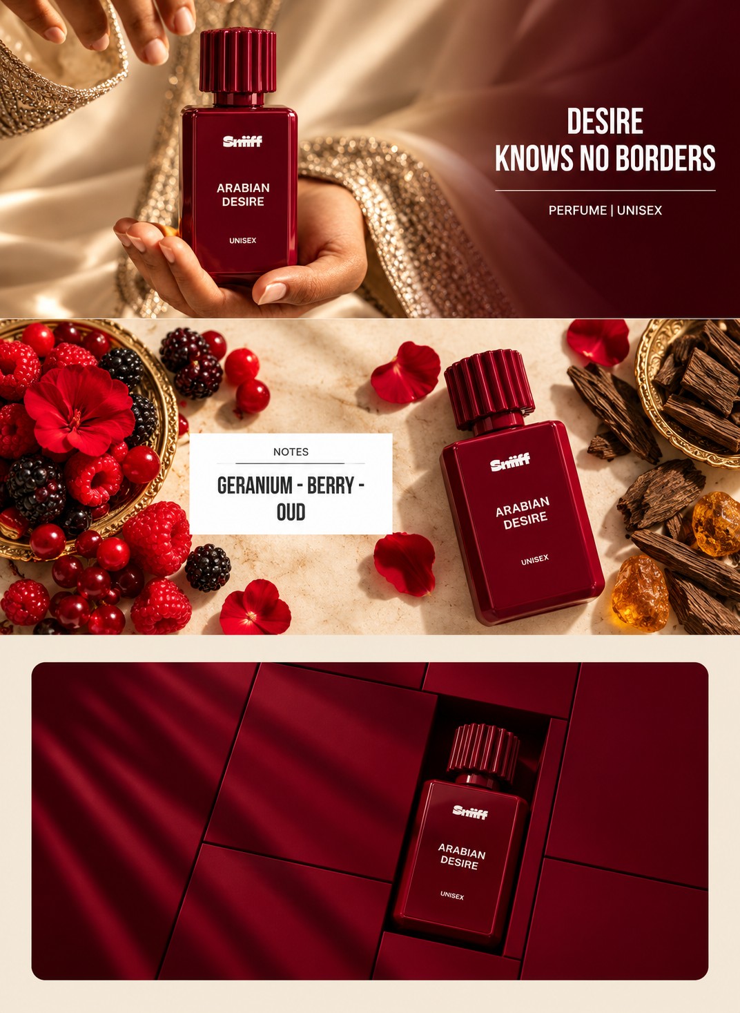 Sniiff Arabian Desire Oud parfum - notes and packaging