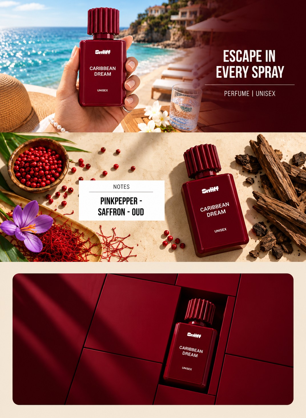 Sniiff Caribbean Dream Oud parfum - notes and packaging