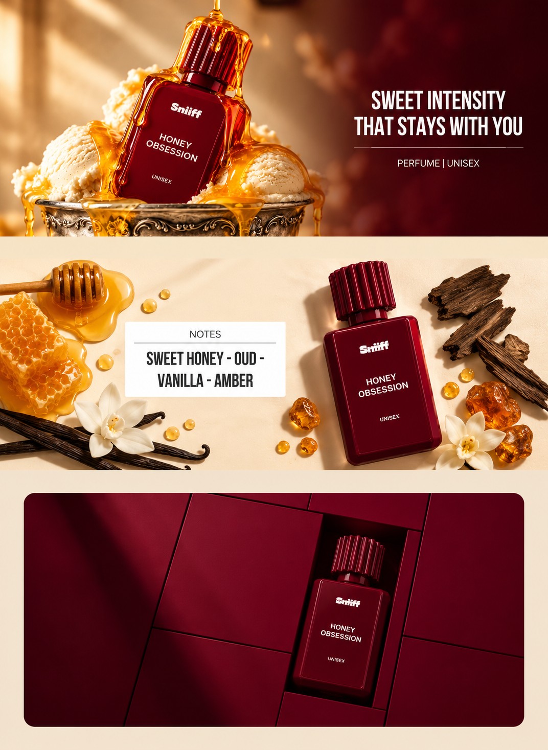 Sniiff Honey Obsession Oud parfum - notes and packaging