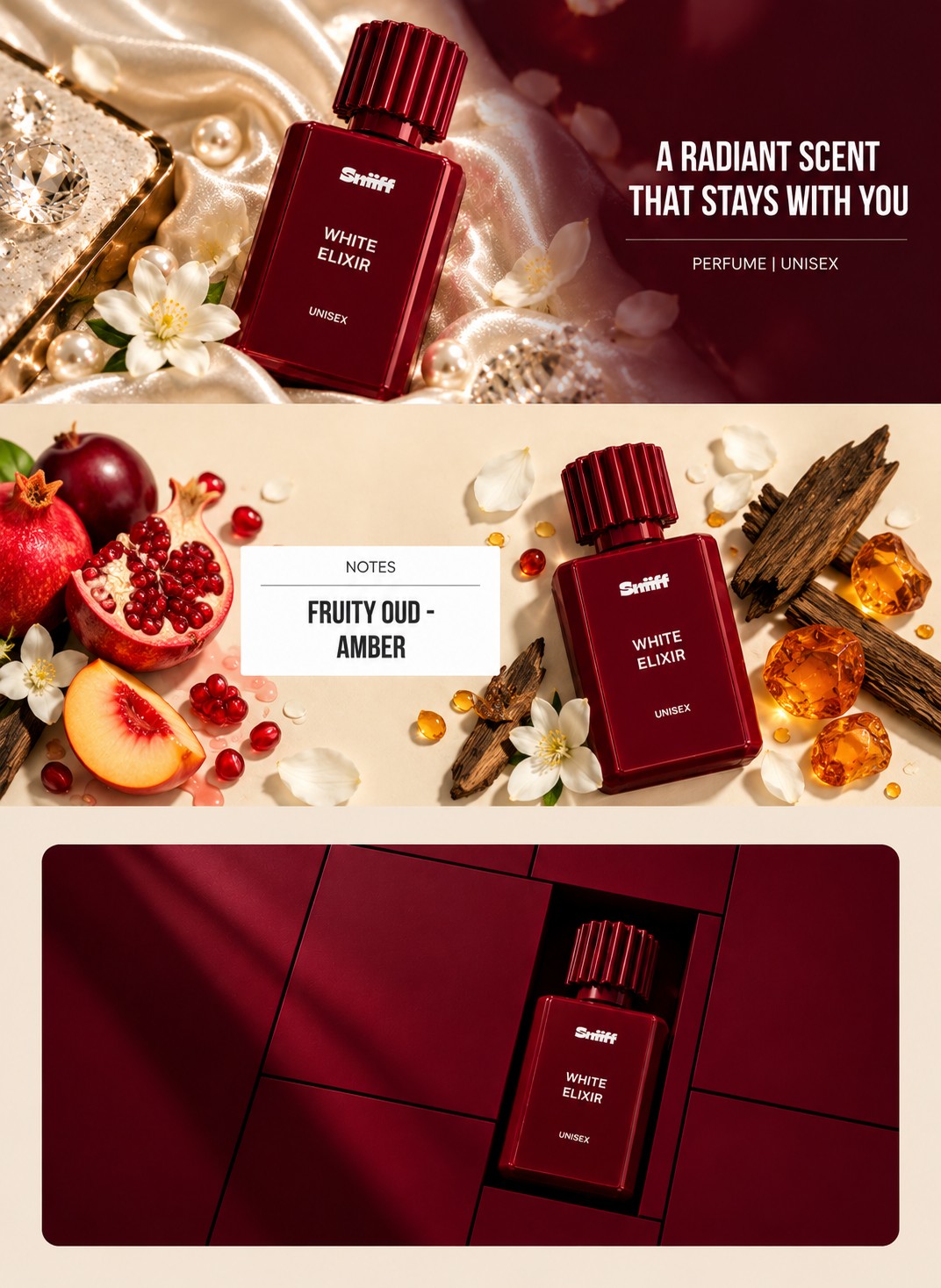 Sniiff White Elixir Oud parfum - notes and packaging
