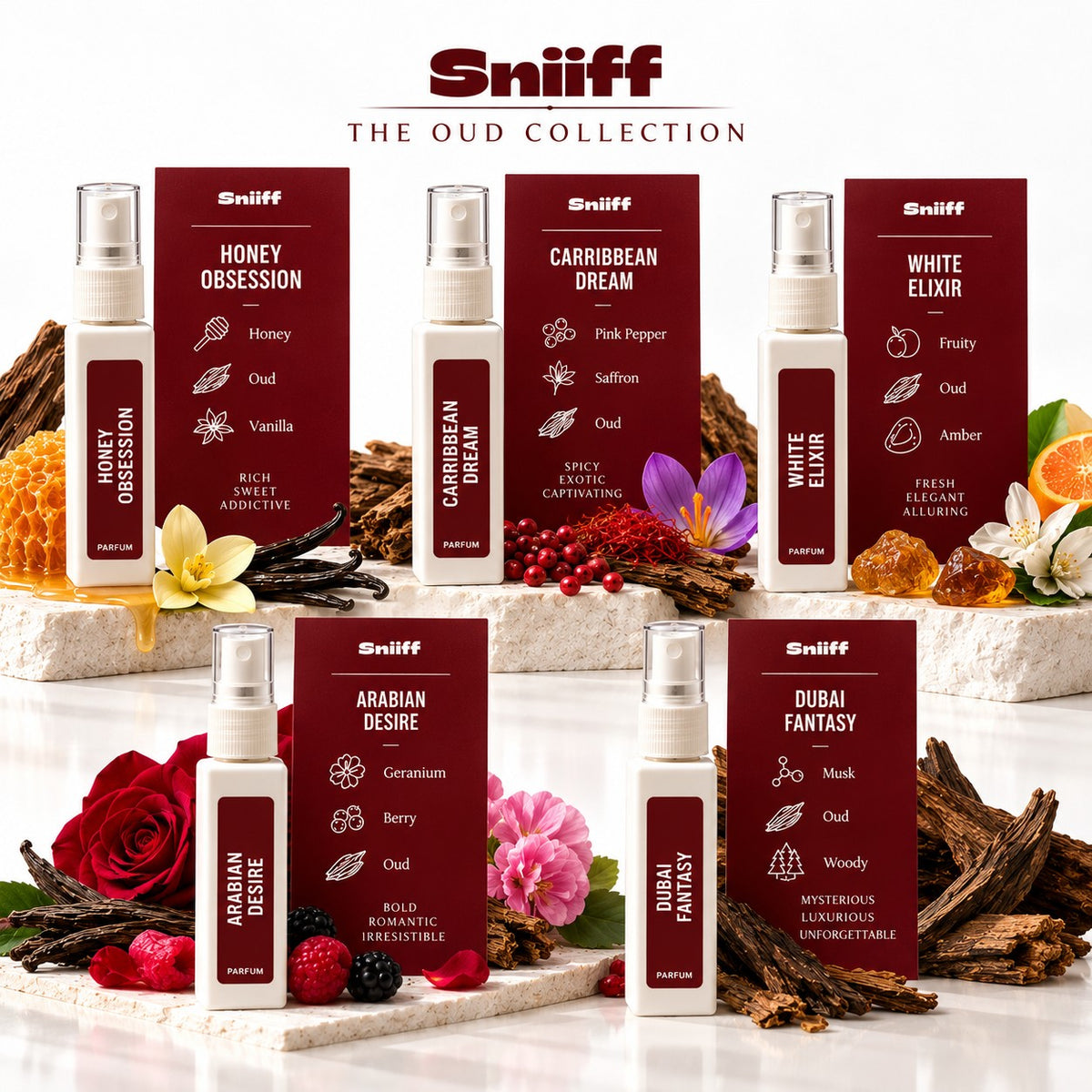 Sniiff The Oud Collection – lineup with scent notes
