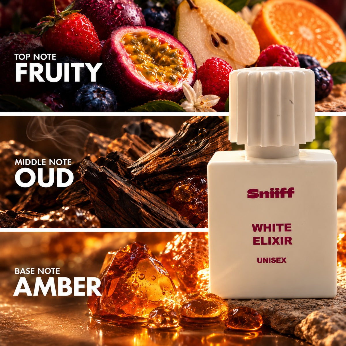 Sniiff White Elixir 30ml Oud parfum – notes: fruity, oud, amber