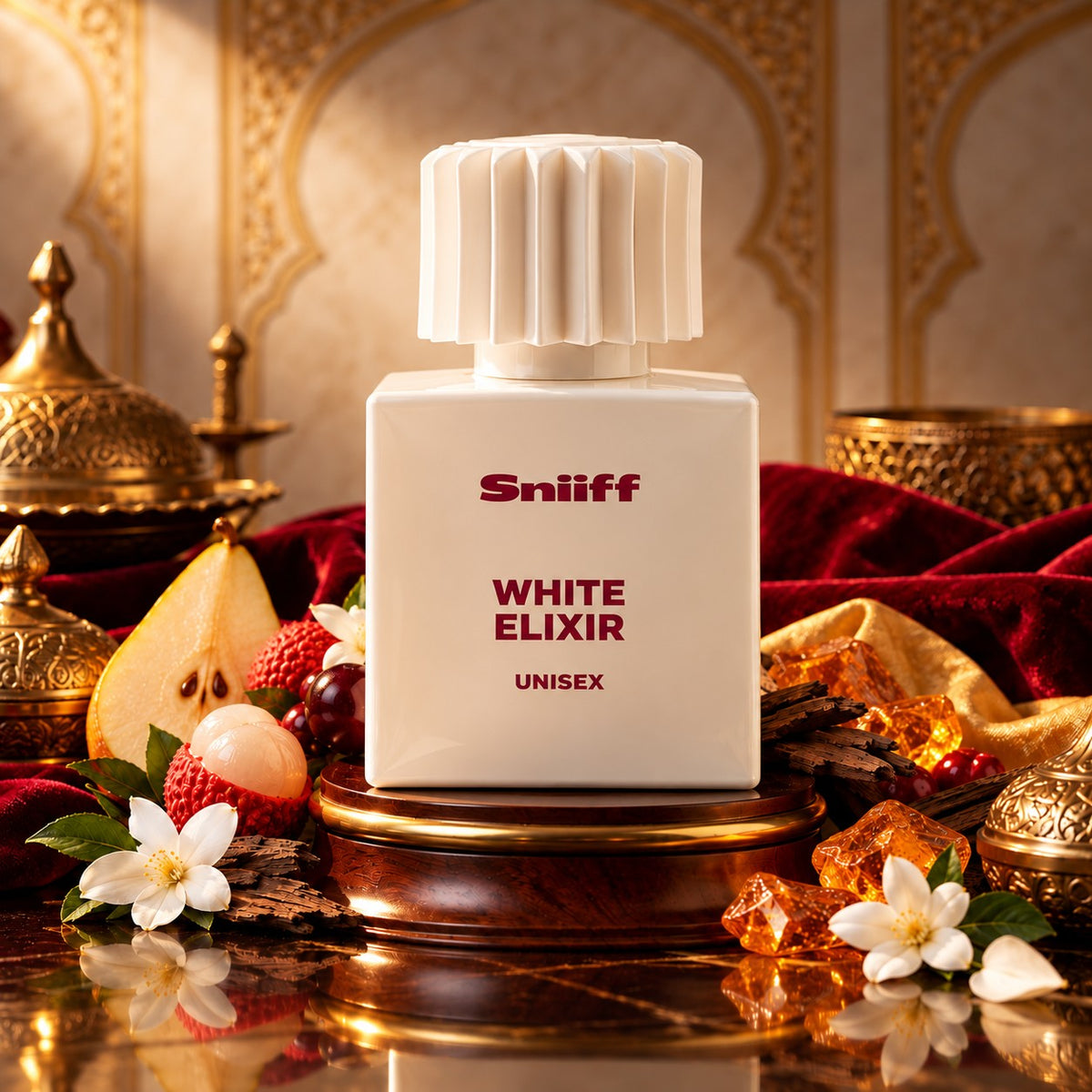 Sniiff White Elixir 30ml Oud parfum – luxury showcase