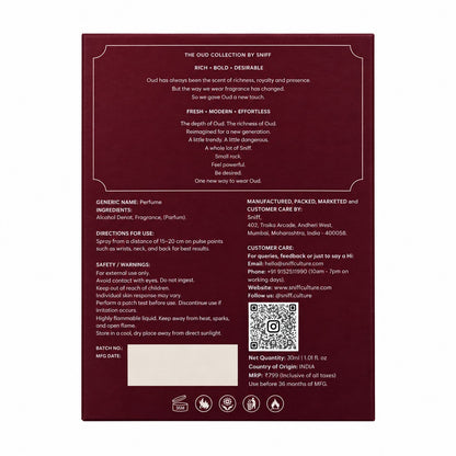 Sniiff White Elixir 30ml Oud parfum – box back label