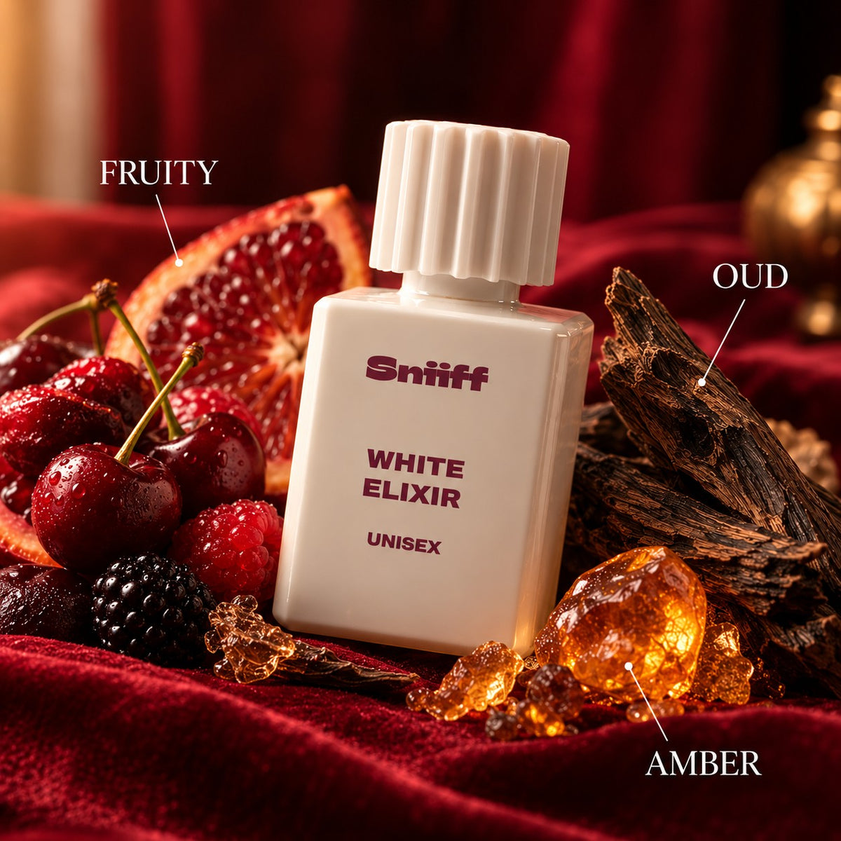 Sniiff White Elixir 50ml Oud parfum – with fruit, oud and amber on velvet