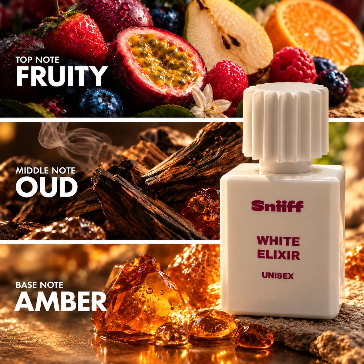 Sniiff White Elixir 50ml Oud parfum – notes: fruity, oud, amber